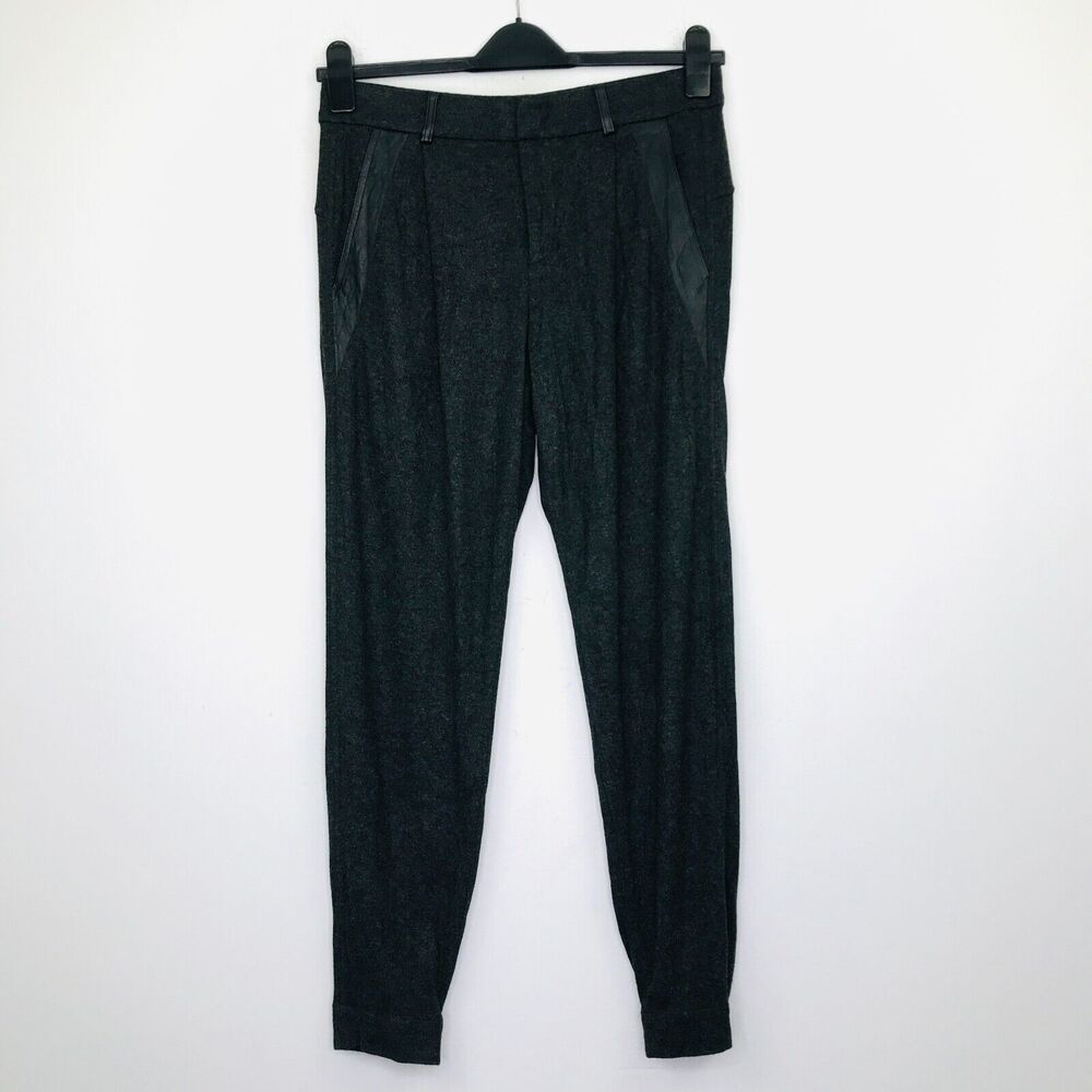 Vince Women's 6 Pants Gray Pleated Knit Faux Leather Trim Ankle Jogger BS23